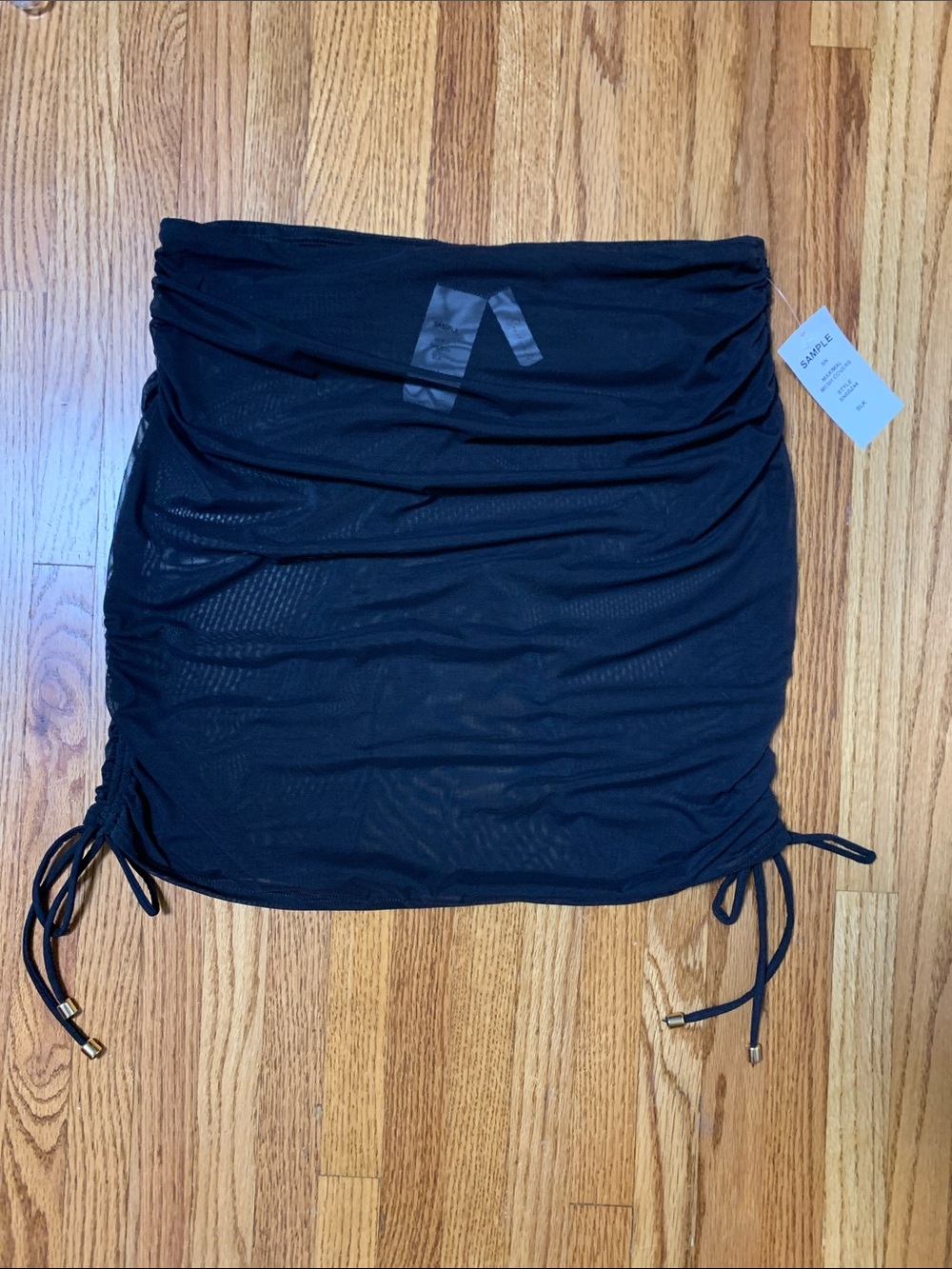 Sunshine 79 swim coverup - black mesh skirt adjustable length ruched skirt